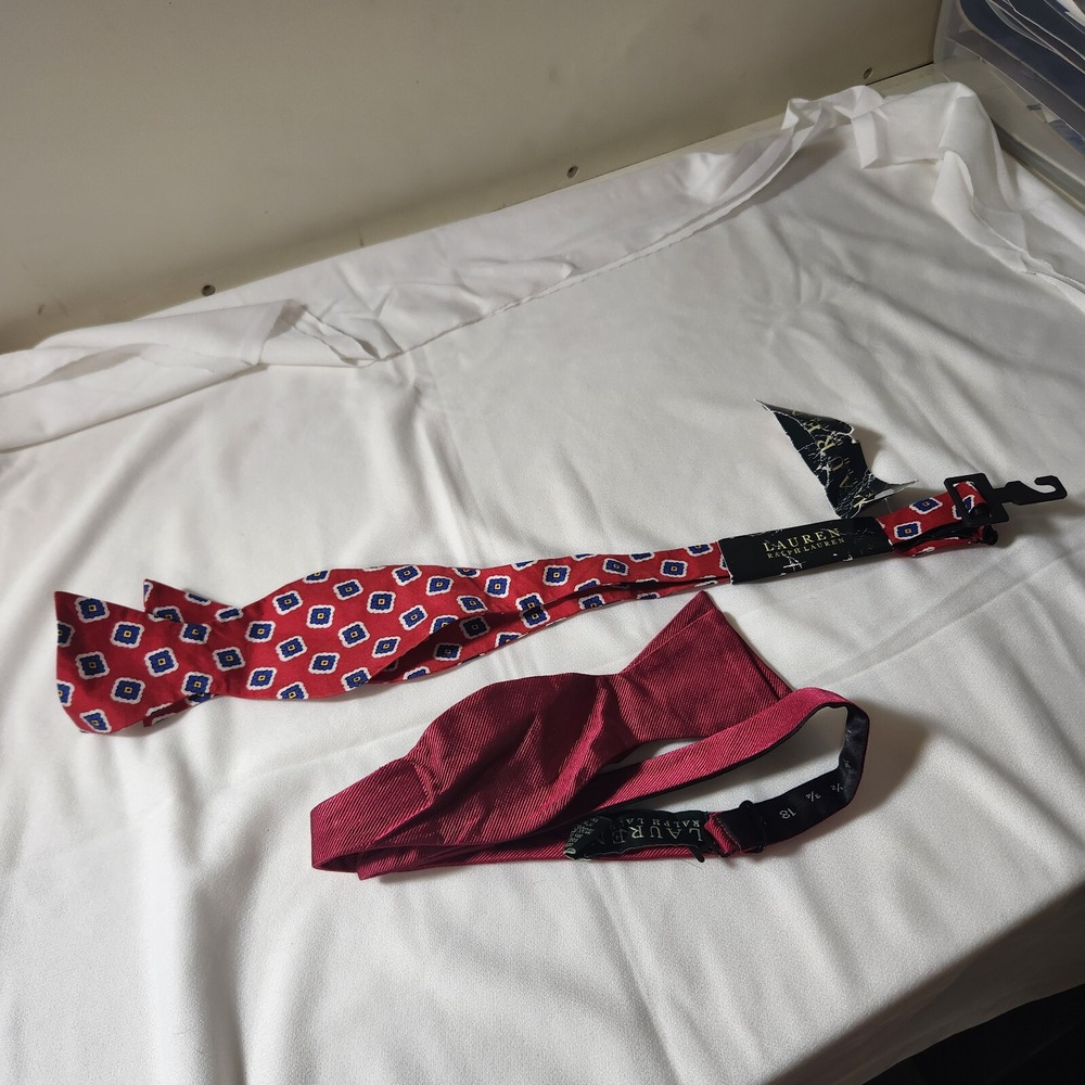 2- Lauren‎ Ralph Lauren Red Mens Bow Ties 100% Silk
